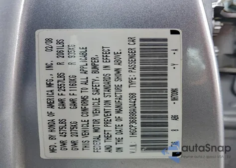 2008 Honda Accord Exl from USA, damaged, VIN 1HGCP36898A044268